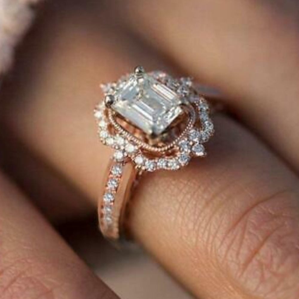 Rose Gold Emerald Cut White Sapphire Ring